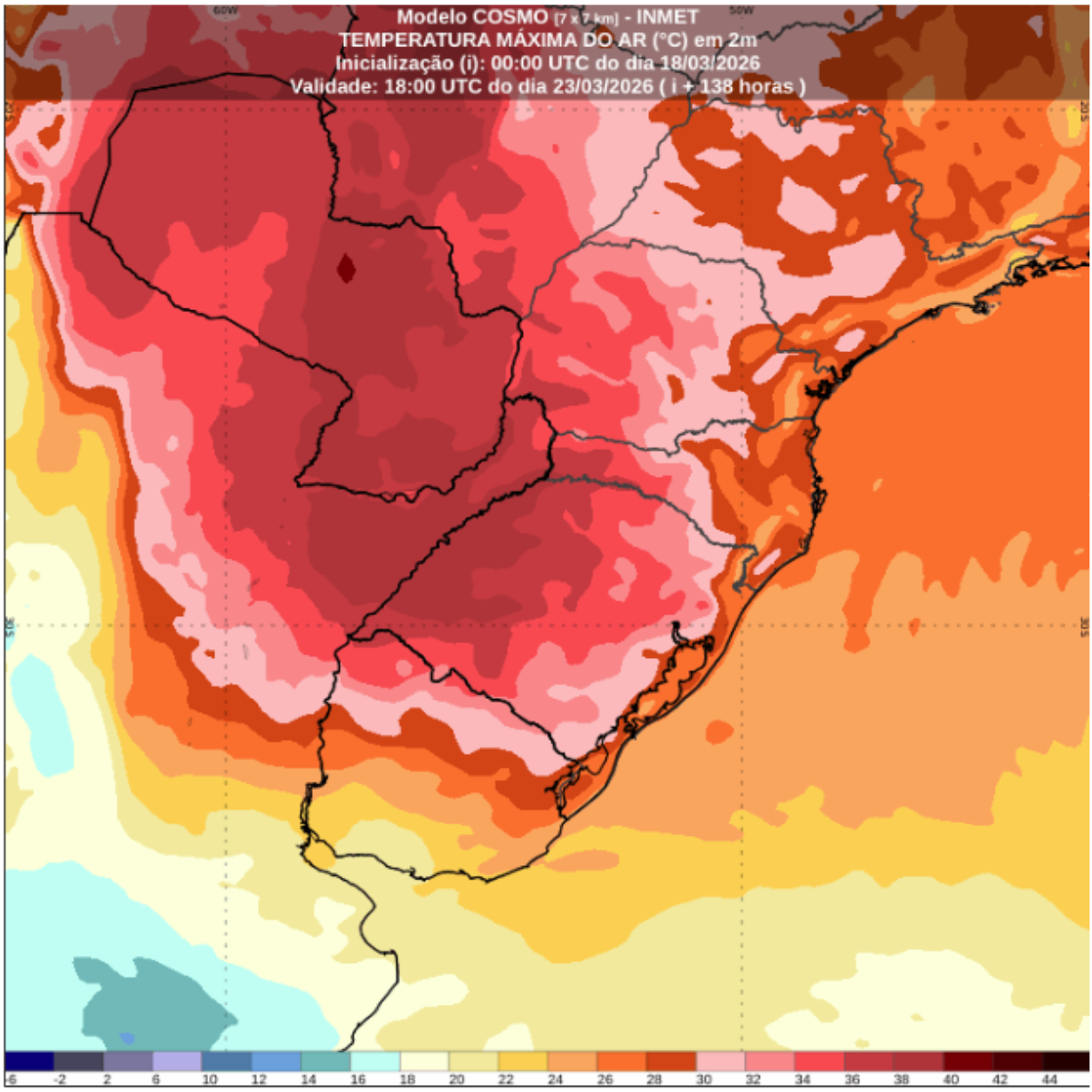 Previsão de temperatura máxima para 23 de março