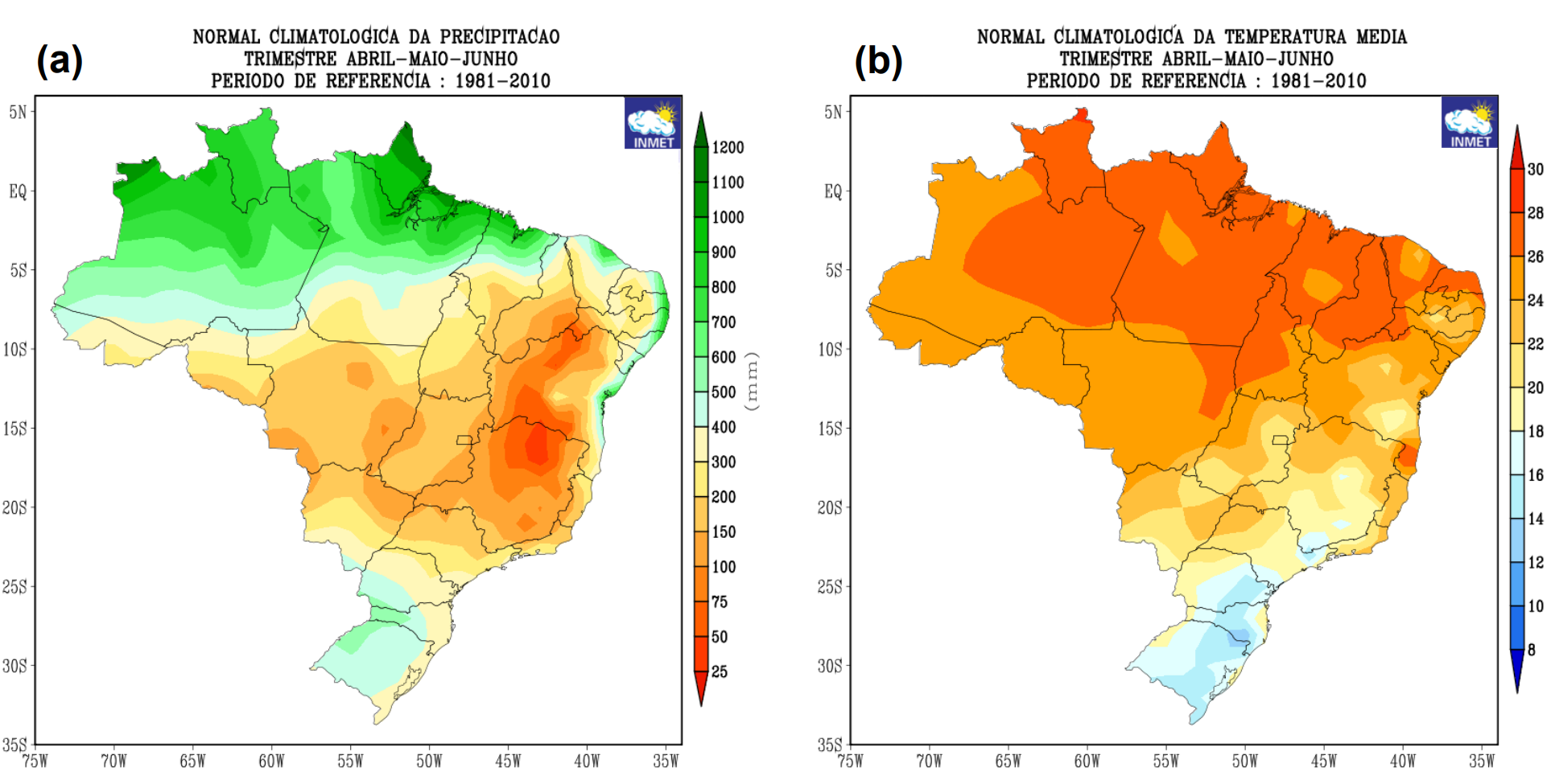 Média histórica de precipitação e temperatura no outono (1981-2010)