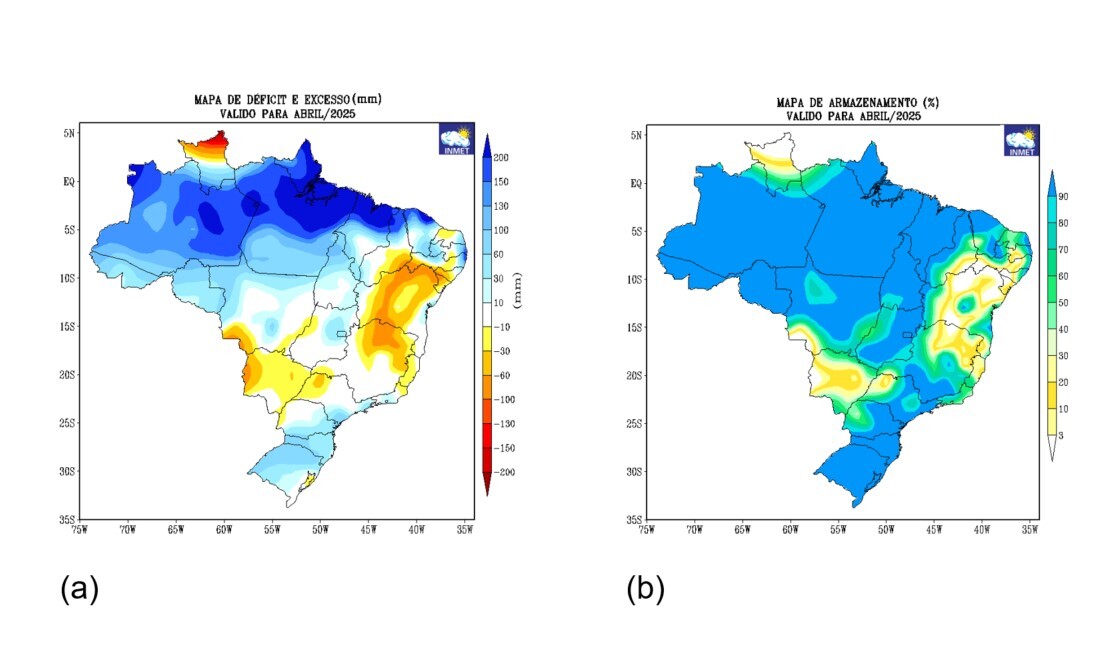 INMET lança mapas de previsão de déficit, excesso e armazenamento de água no solo