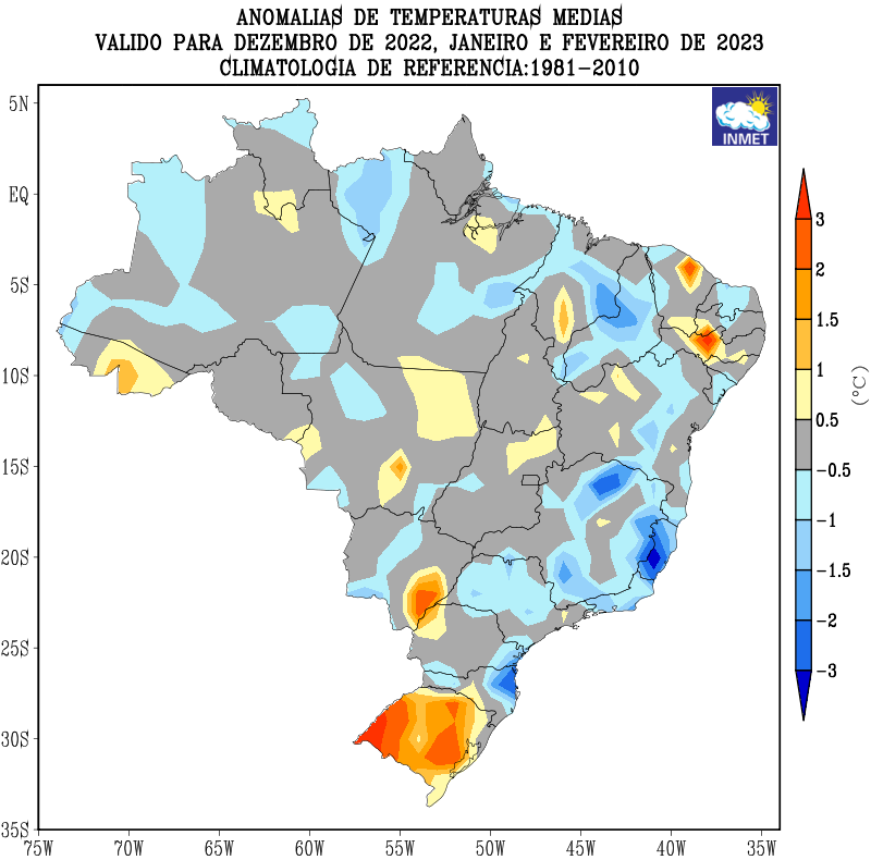 Verão 2023 - previsão geral para o Brasil